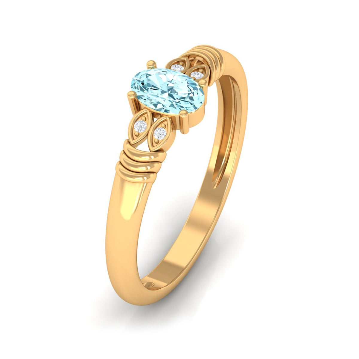 Aquamarine Engagement Ring – Oval AAA Quality Blue Gemstone With Diamond Side Stones