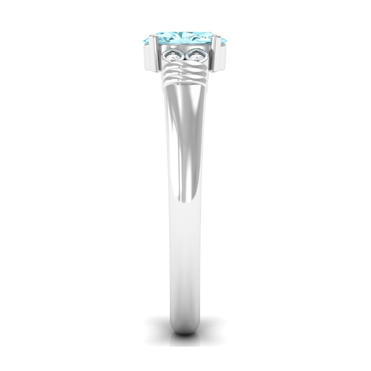 Aquamarine Engagement Ring – Oval AAA Quality Blue Gemstone With Diamond Side Stones