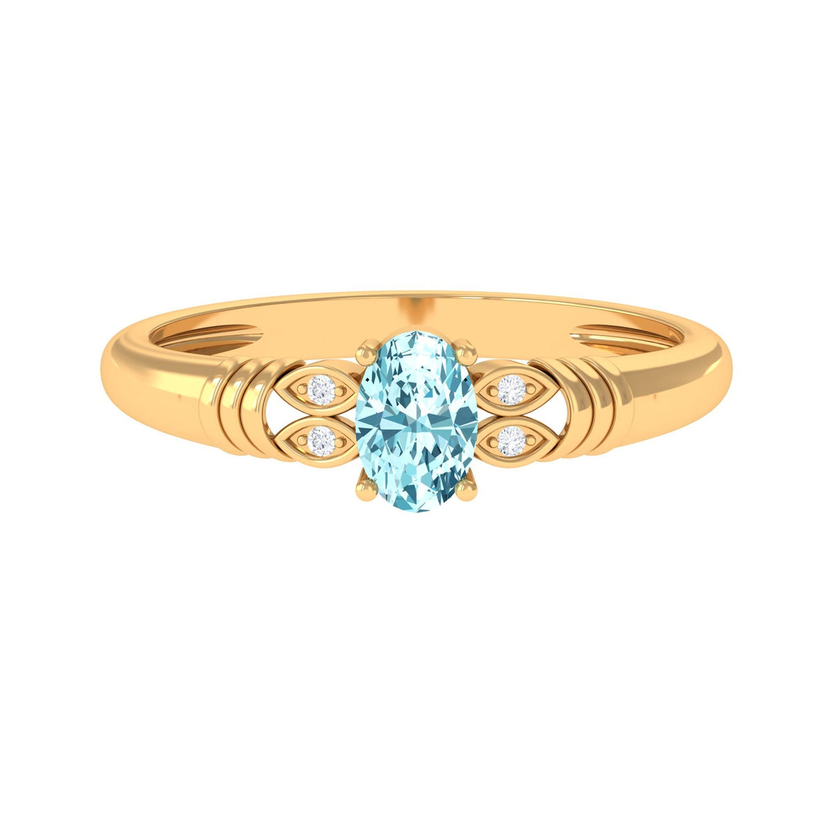 Aquamarine Engagement Ring – Oval AAA Quality Blue Gemstone With Diamond Side Stones