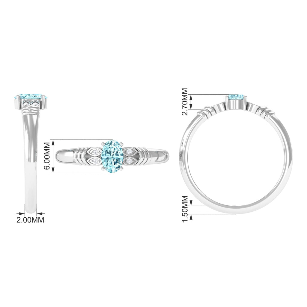 Aquamarine Engagement Ring – Oval AAA Quality Blue Gemstone With Diamond Side Stones