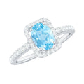 Aquamarine Engagement Ring – Oval Aquamarine Diamond Halo Ring | Prong Setting