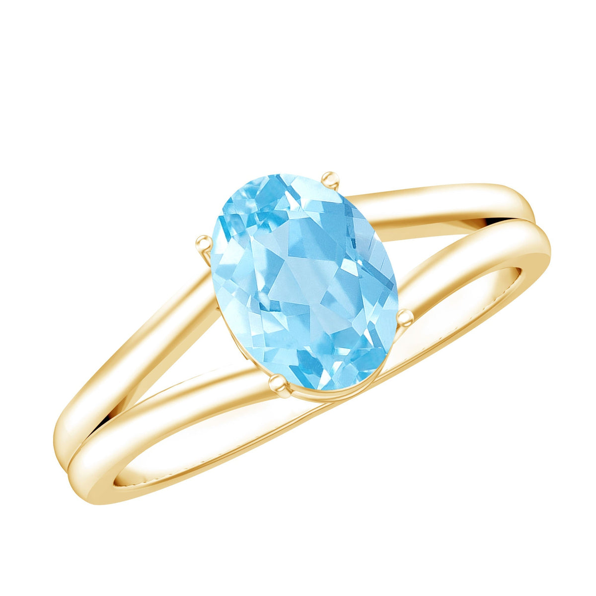 Aquamarine Engagement Ring – Oval Blue Gemstone Solitaire Split Shank Band