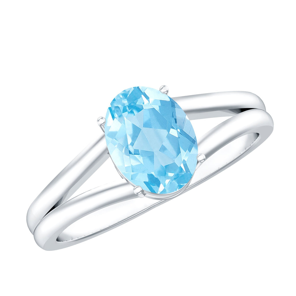 Aquamarine Engagement Ring – Oval Blue Gemstone Solitaire Split Shank Band