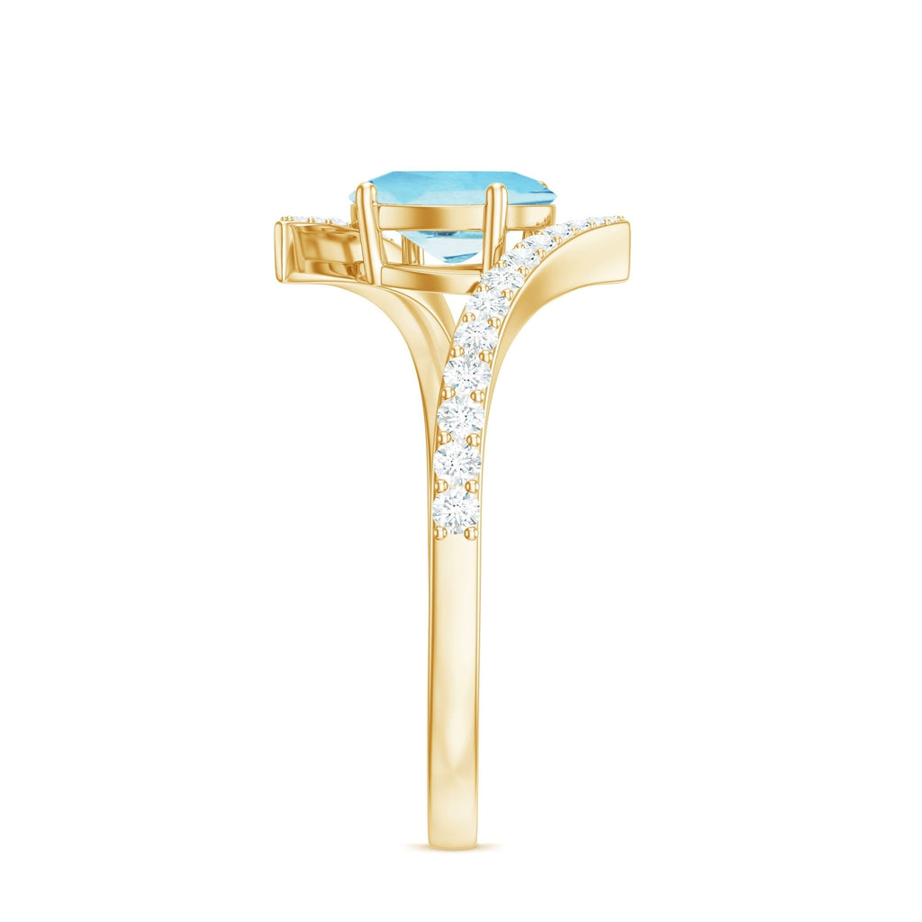 Aquamarine Engagement Ring - Oval Cut Aquamarine with Diamond Bypass Shank Design