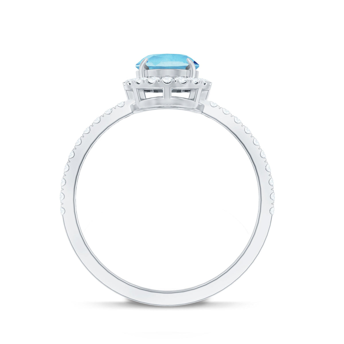 Aquamarine Engagement Ring – Oval Diamond Halo Ring with Claw Setting by Rosec Jewels