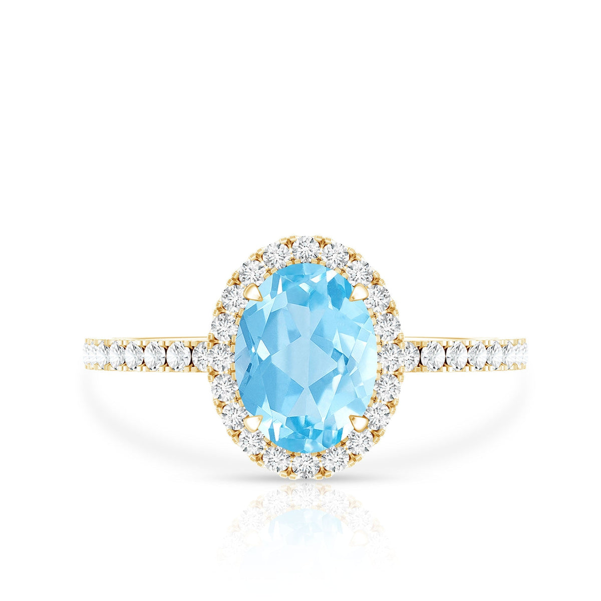 Aquamarine Engagement Ring – Oval Diamond Halo Ring with Claw Setting by Rosec Jewels
