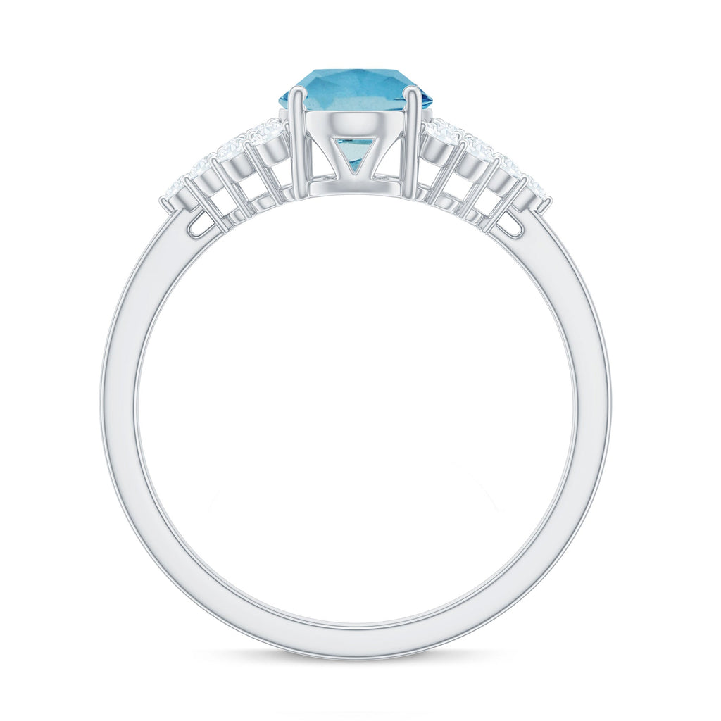 Aquamarine Engagement Ring – Oval Solitaire 1 Carat Aquamarine Diamond Cluster Band