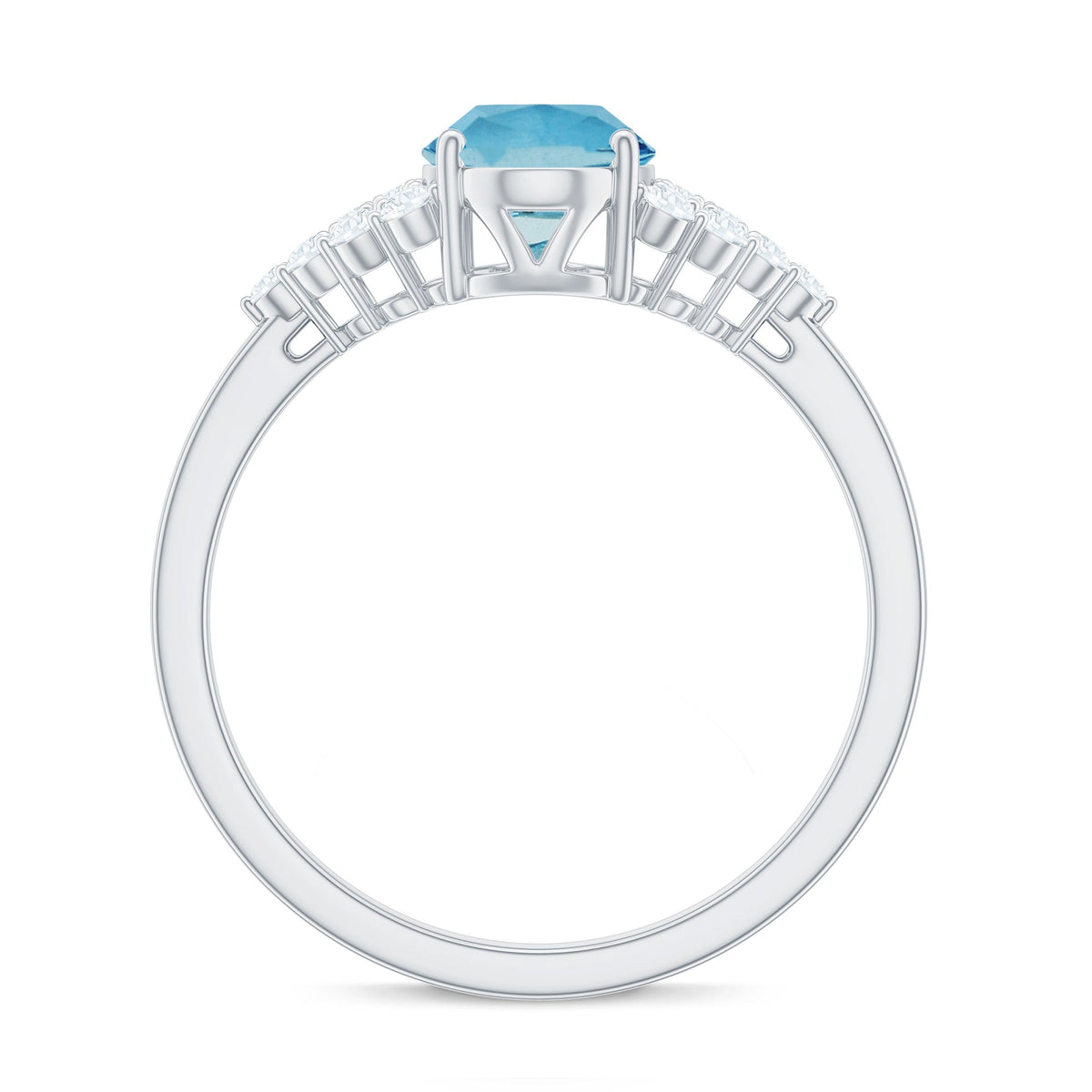Aquamarine Engagement Ring – Oval Solitaire 1 Carat Aquamarine Diamond Cluster Band