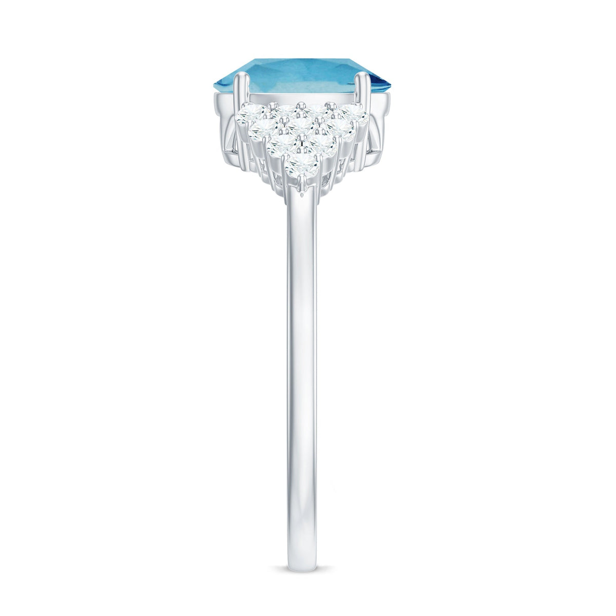 Aquamarine Engagement Ring – Oval Solitaire 1 Carat Aquamarine Diamond Cluster Band