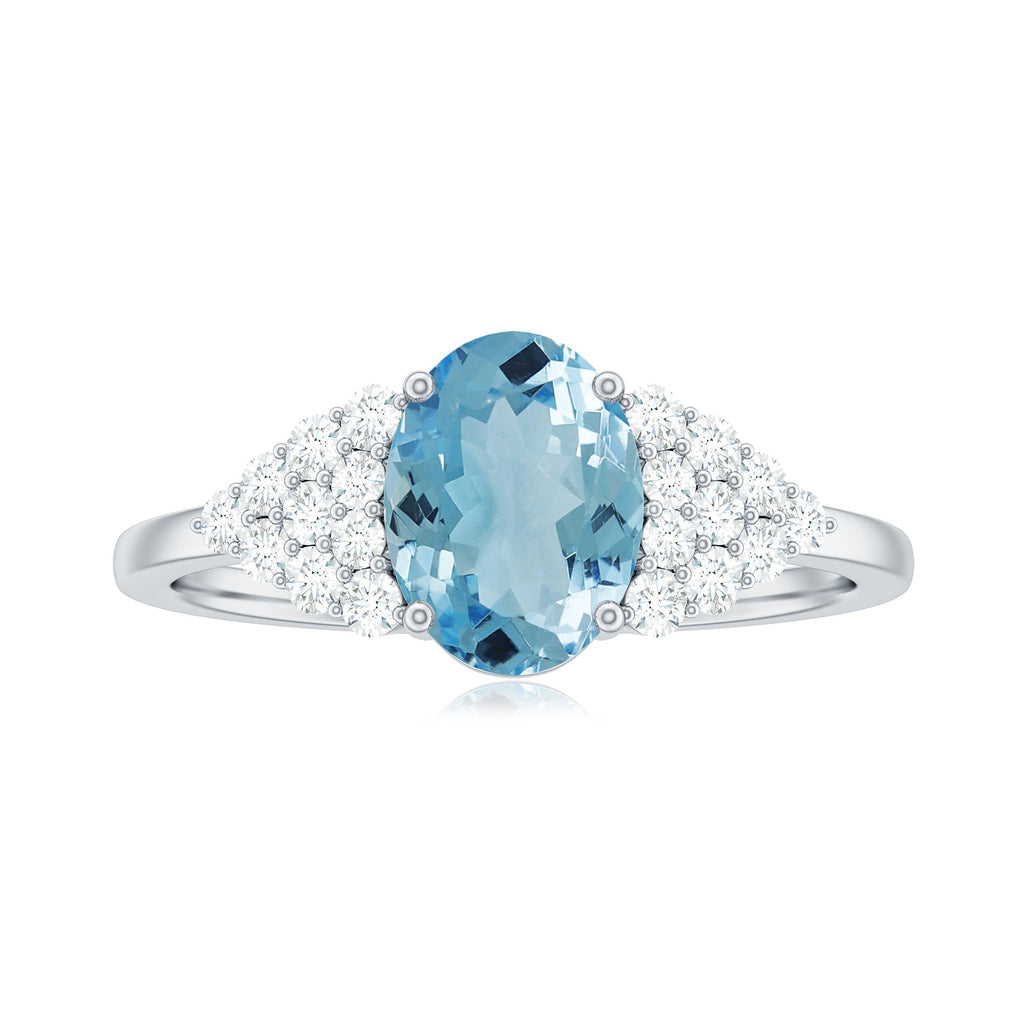 Aquamarine Engagement Ring – Oval Solitaire 1 Carat Aquamarine Diamond Cluster Band