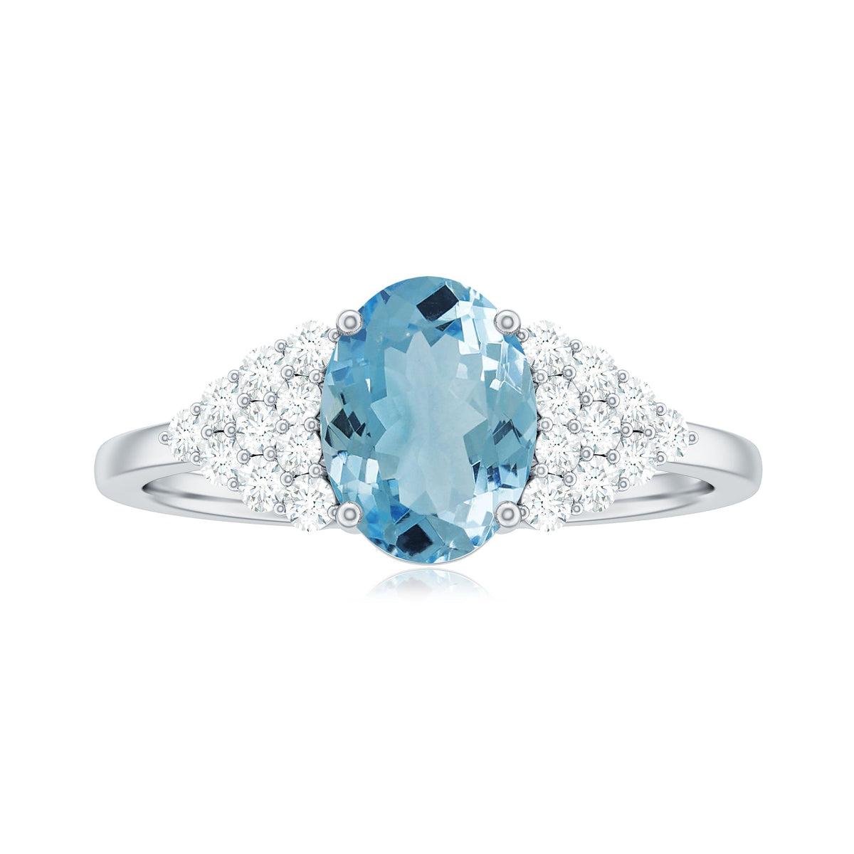 Aquamarine Engagement Ring – Oval Solitaire 1 Carat Aquamarine Diamond Cluster Band