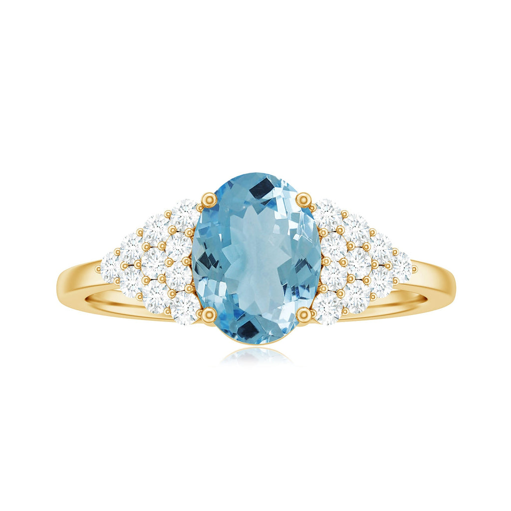 Aquamarine Engagement Ring – Oval Solitaire 1 Carat Aquamarine Diamond Cluster Band