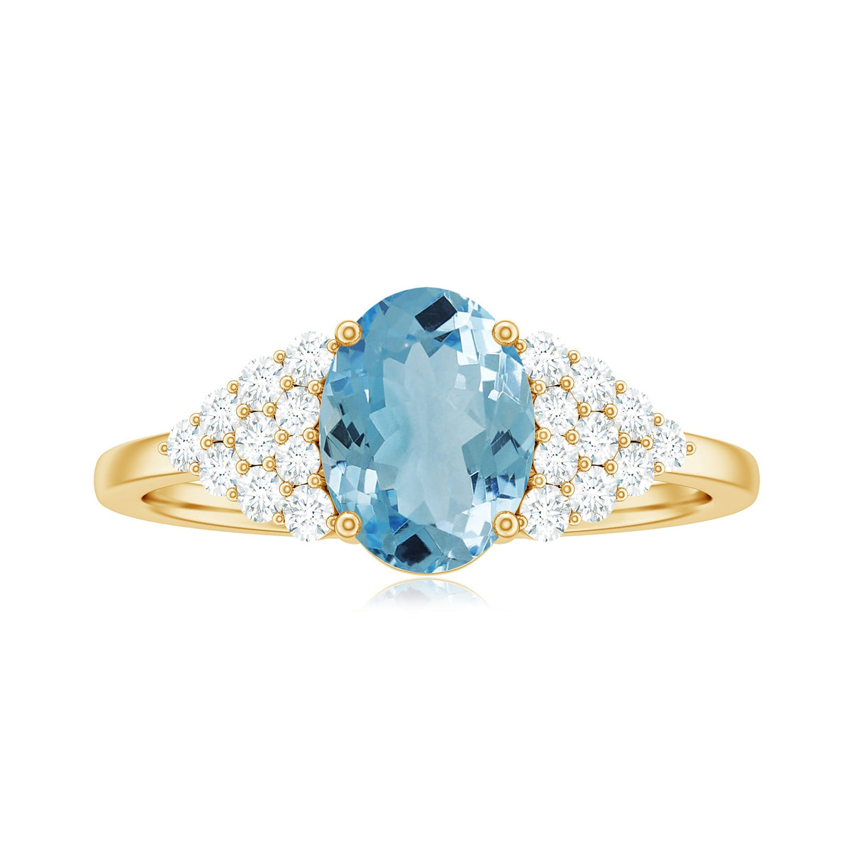 Aquamarine Engagement Ring – Oval Solitaire 1 Carat Aquamarine Diamond Cluster Band
