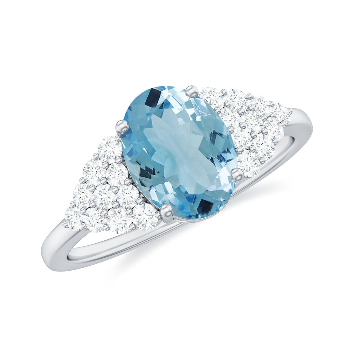 Aquamarine Engagement Ring – Oval Solitaire 1 Carat Aquamarine Diamond Cluster Band