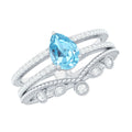 Aquamarine Engagement Ring – Pear Cut Aquamarine Teardrop Ring Set with Lab Grown Diamonds