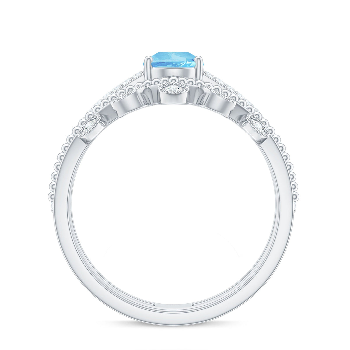 Aquamarine Engagement Ring – Pear Cut Aquamarine Teardrop Ring Set with Lab Grown Diamonds