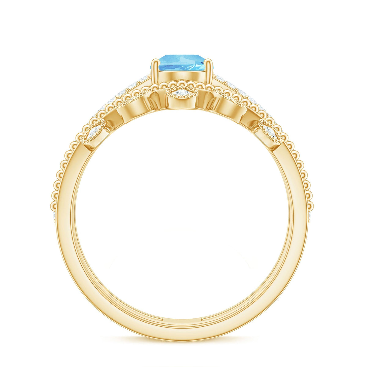 Aquamarine Engagement Ring – Pear Cut Aquamarine Teardrop Ring Set with Lab Grown Diamonds