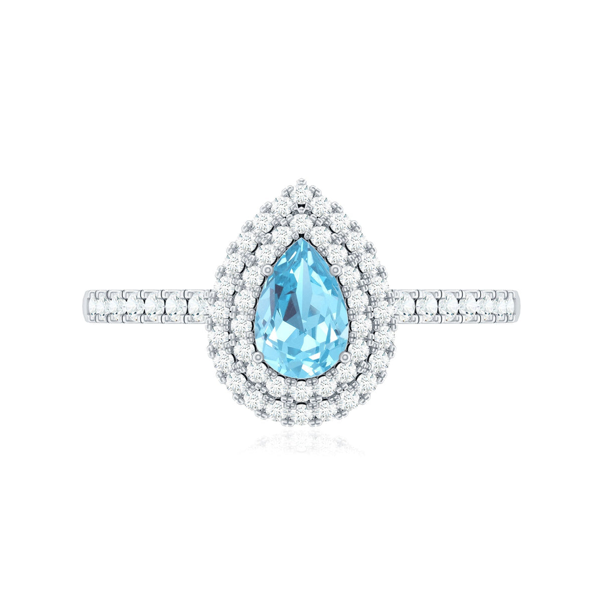 Aquamarine Engagement Ring – Pear Cut Aquamarine with Double Halo Diamond Design
