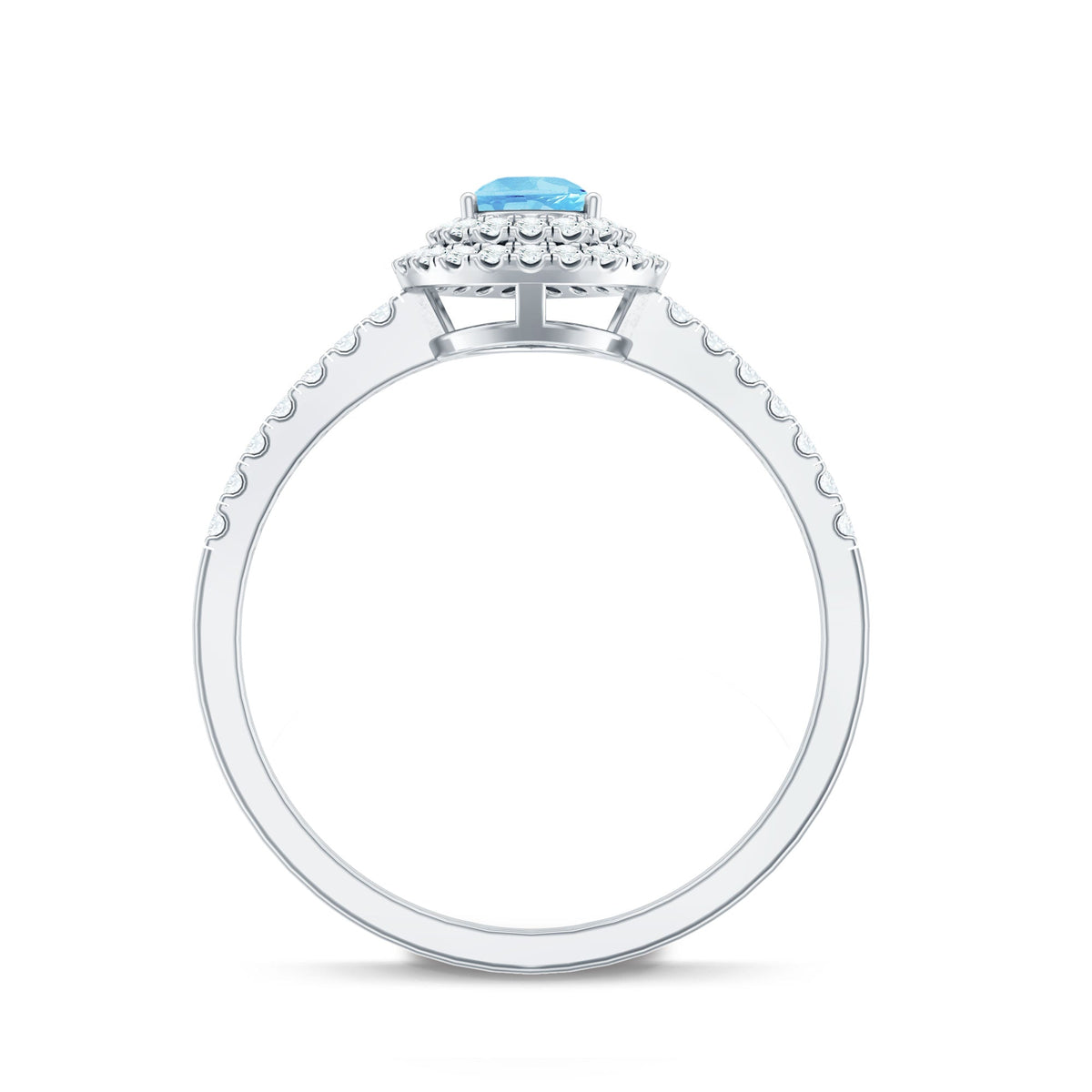 Aquamarine Engagement Ring – Pear Cut Aquamarine with Double Halo Diamond Design