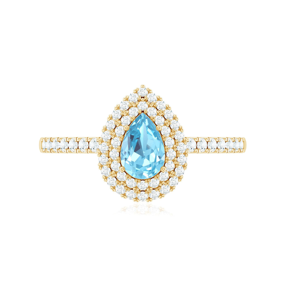 Aquamarine Engagement Ring – Pear Cut Aquamarine with Double Halo Diamond Design