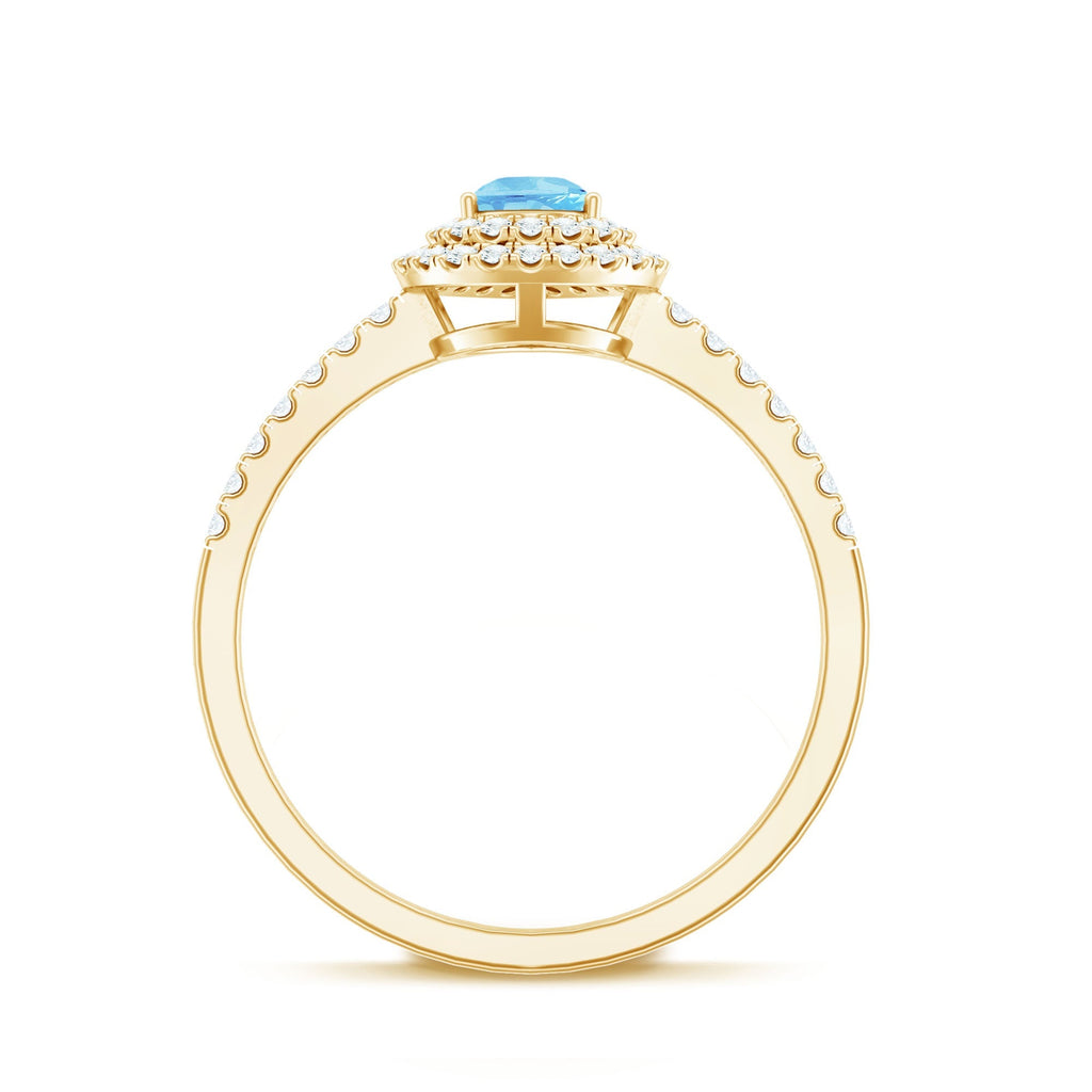 Aquamarine Engagement Ring – Pear Cut Aquamarine with Double Halo Diamond Design