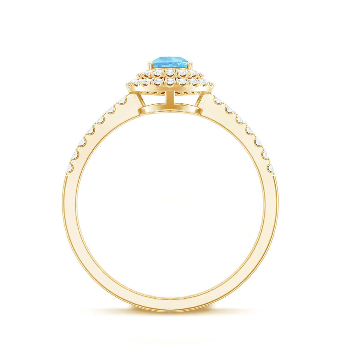 Aquamarine Engagement Ring – Pear Cut Aquamarine with Double Halo Diamond Design