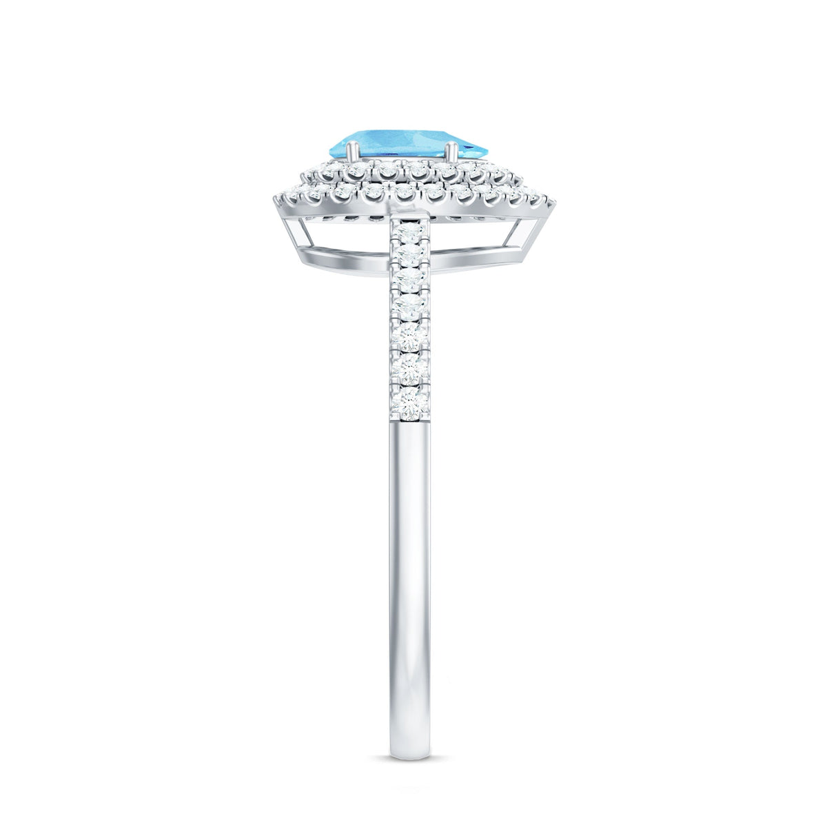 Aquamarine Engagement Ring – Pear Cut Aquamarine with Double Halo Diamond Design