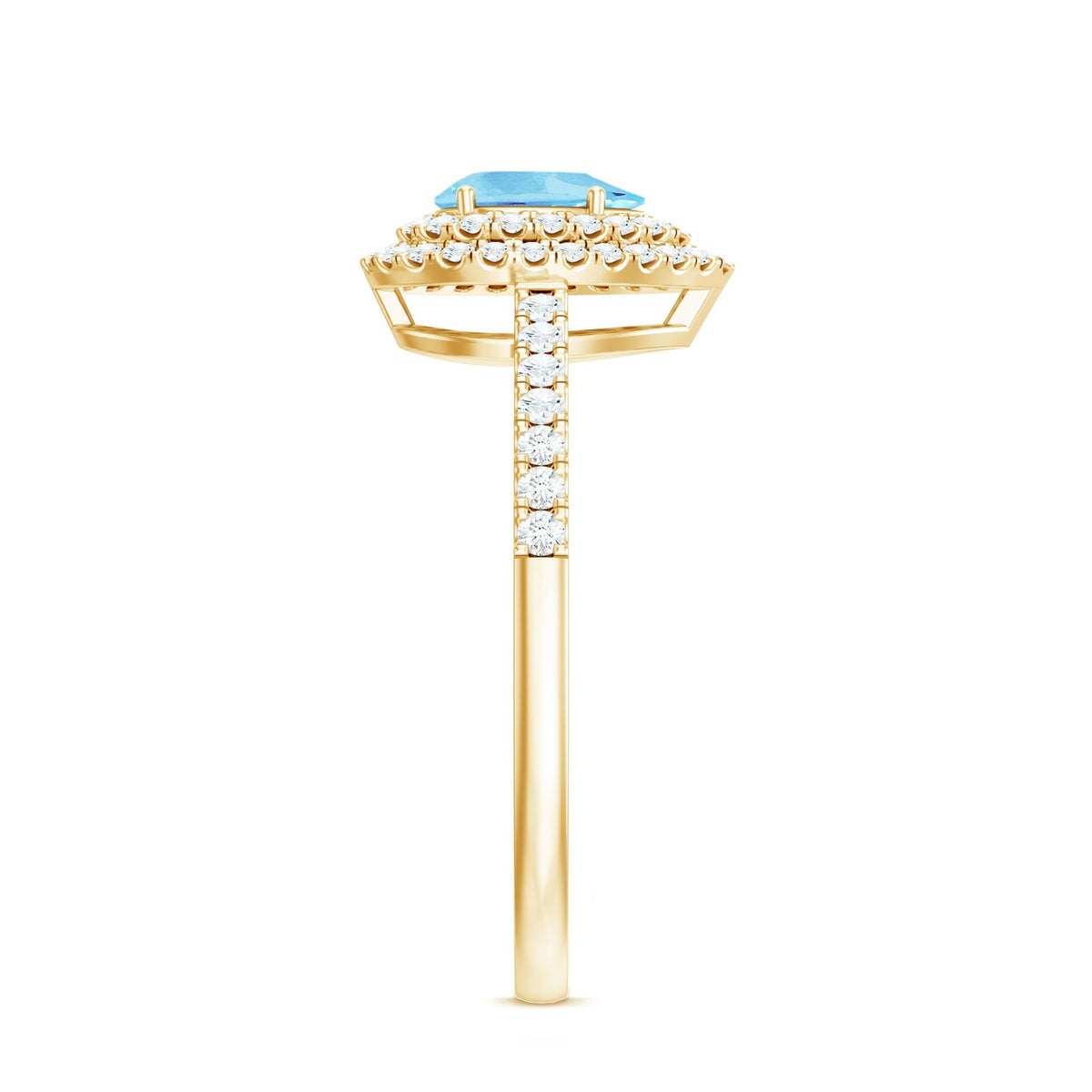 Aquamarine Engagement Ring – Pear Cut Aquamarine with Double Halo Diamond Design
