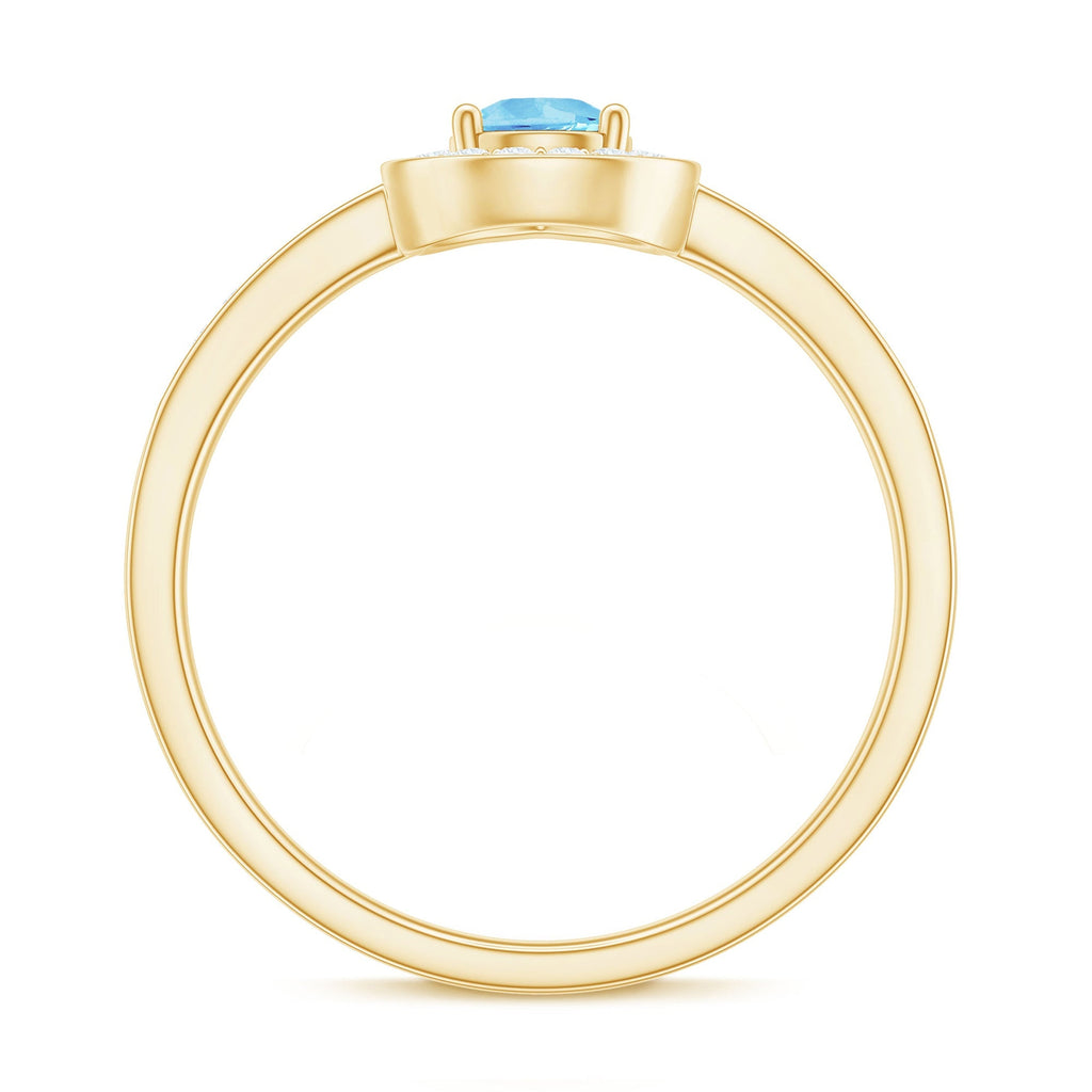 Aquamarine Engagement Ring – Pear Shape Blue Gemstone with Diamond Halo Setting