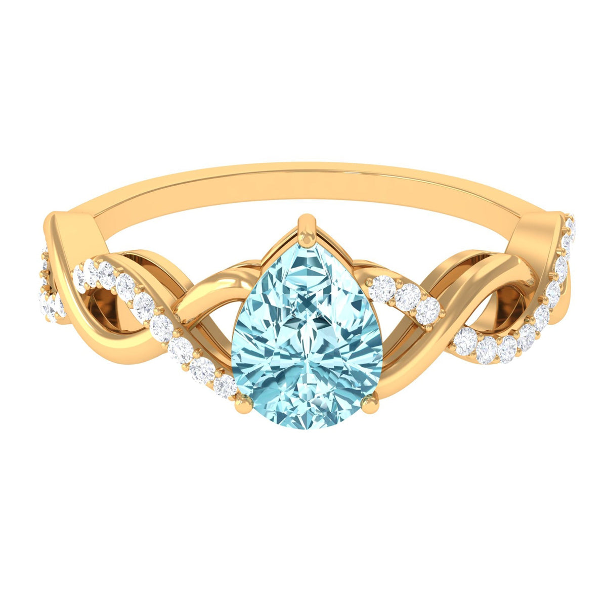 Aquamarine Engagement Ring – Pear Shaped Blue Gemstone with Diamond Infinity Band