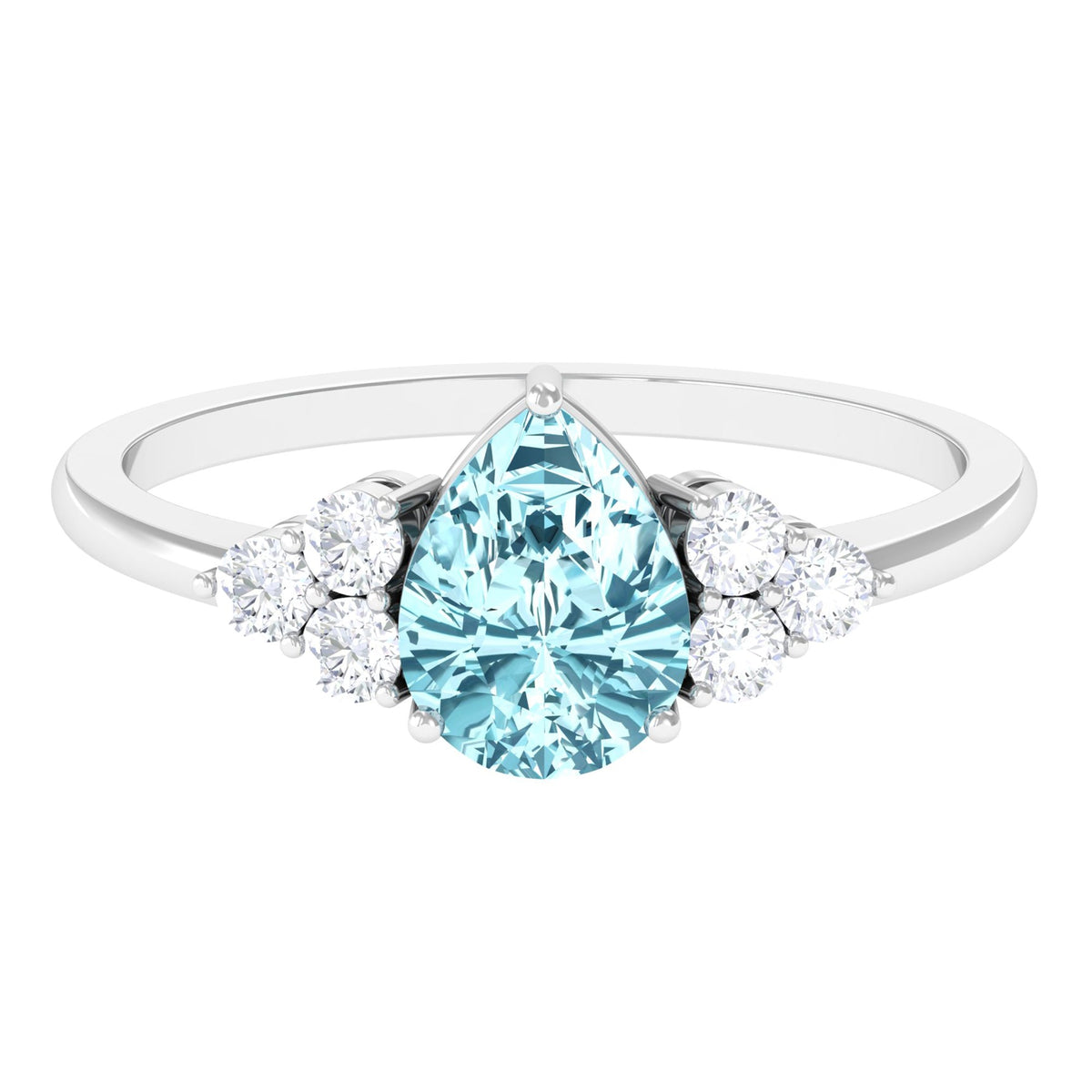 Aquamarine Engagement Ring – Pear Shaped Diamond Trio Ring With 3 Prong Setting