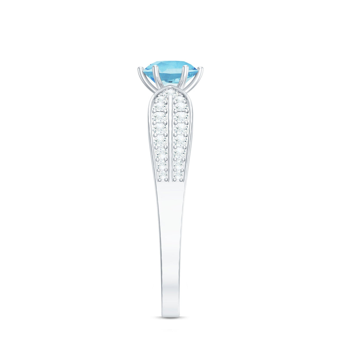 Aquamarine Engagement Ring – Round AAA Quality Blue Gemstone With Diamond Side Stones
