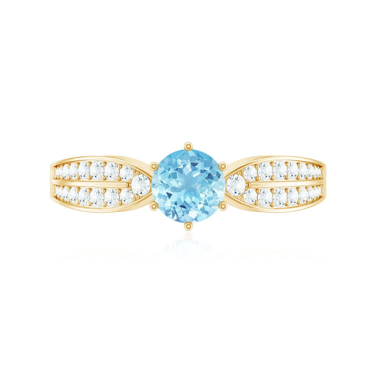 Aquamarine Engagement Ring – Round AAA Quality Blue Gemstone With Diamond Side Stones