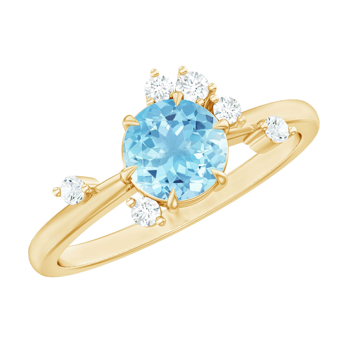 Aquamarine Engagement Ring – Round Aquamarine Promise Ring with Diamond Scatter Design