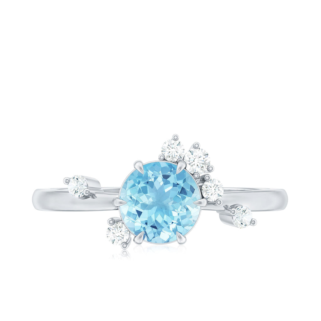 Aquamarine Engagement Ring – Round Aquamarine Promise Ring with Diamond Scatter Design