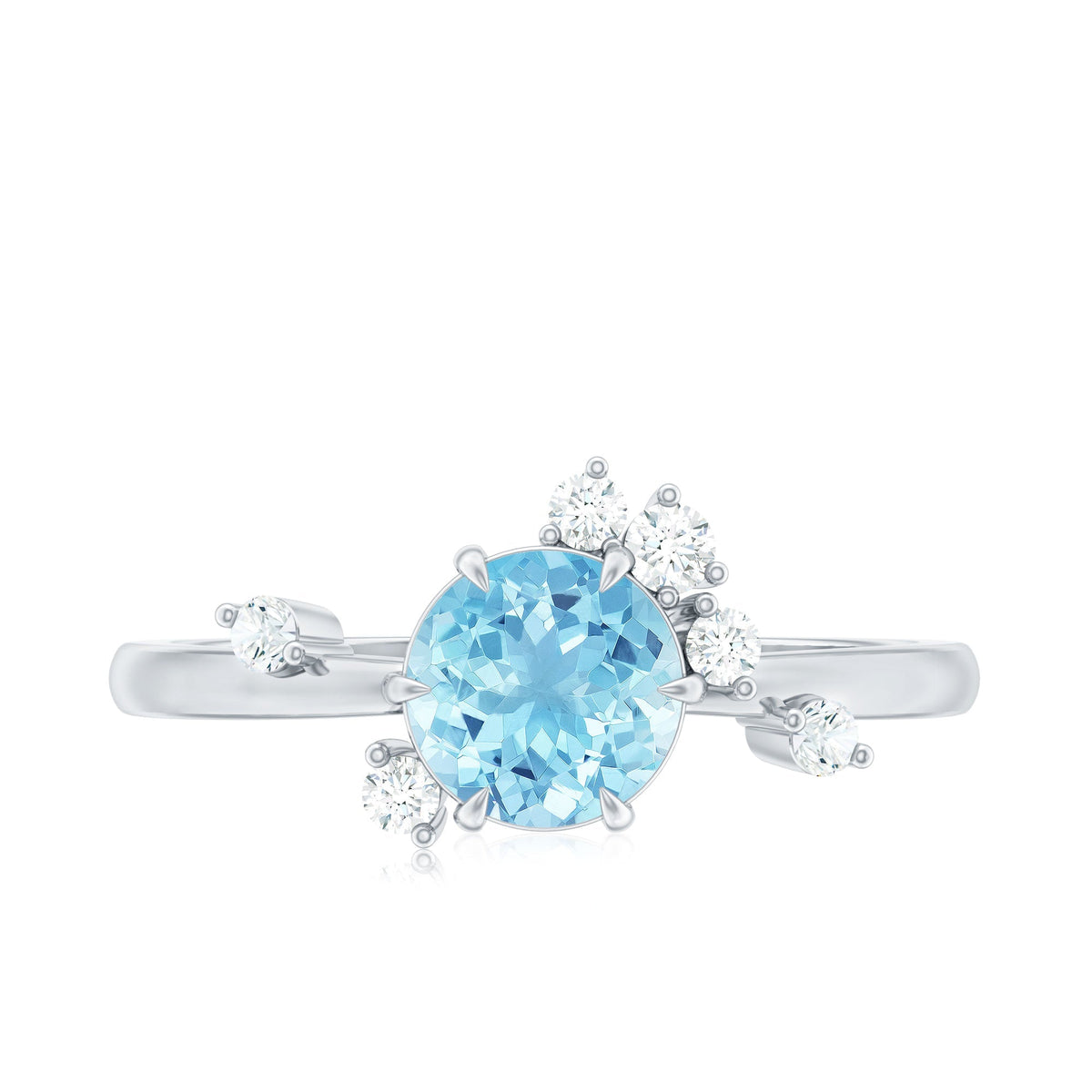 Aquamarine Engagement Ring – Round Aquamarine Promise Ring with Diamond Scatter Design