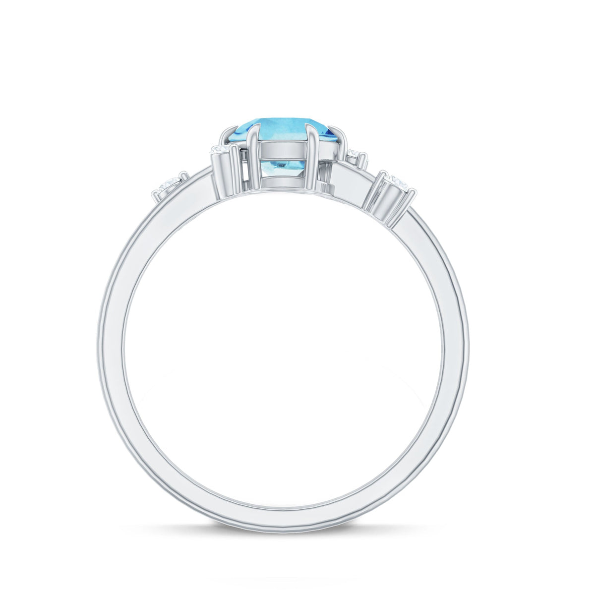 Aquamarine Engagement Ring – Round Aquamarine Promise Ring with Diamond Scatter Design