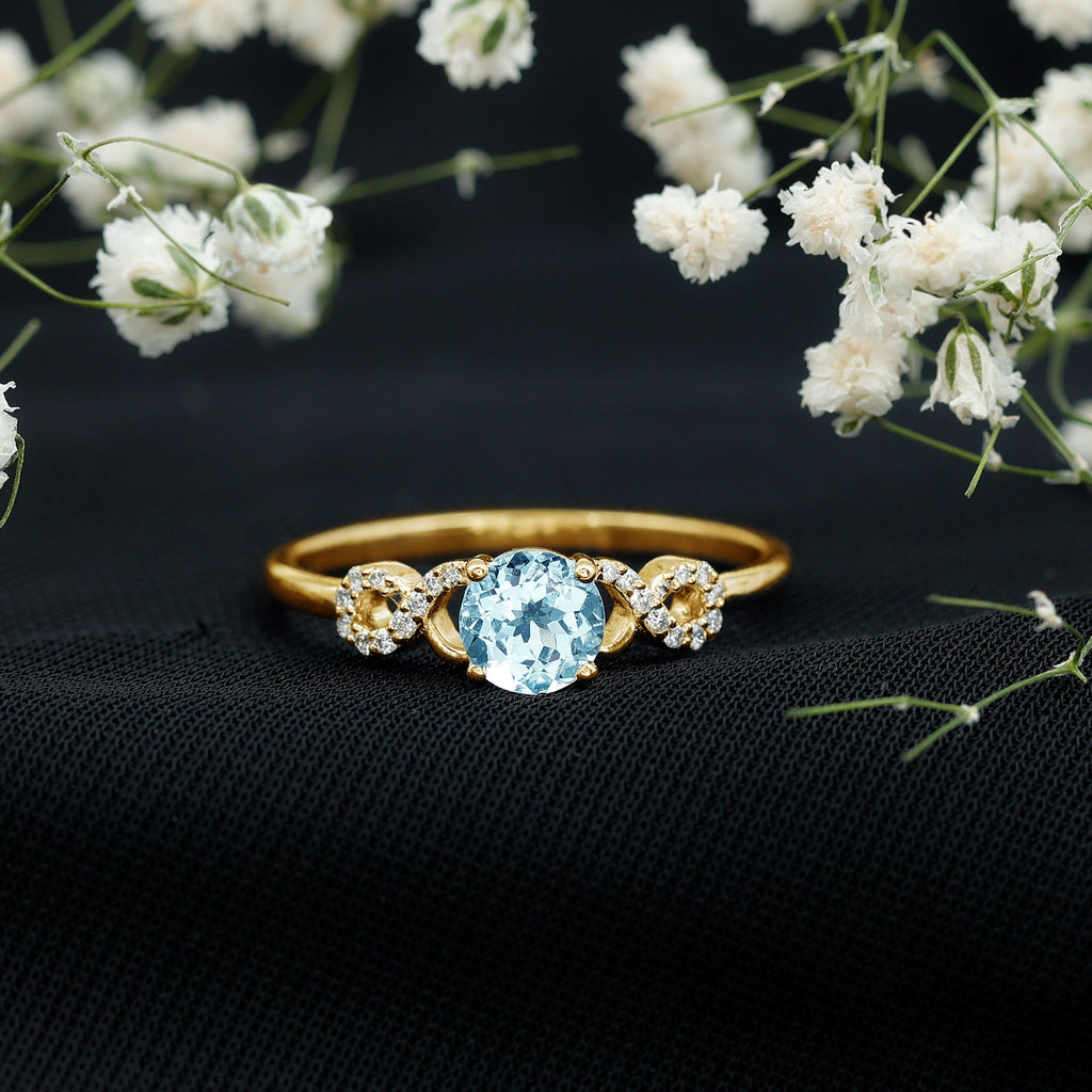 Aquamarine Engagement Ring – Round Cut Aquamarine Infinity Band With Diamonds