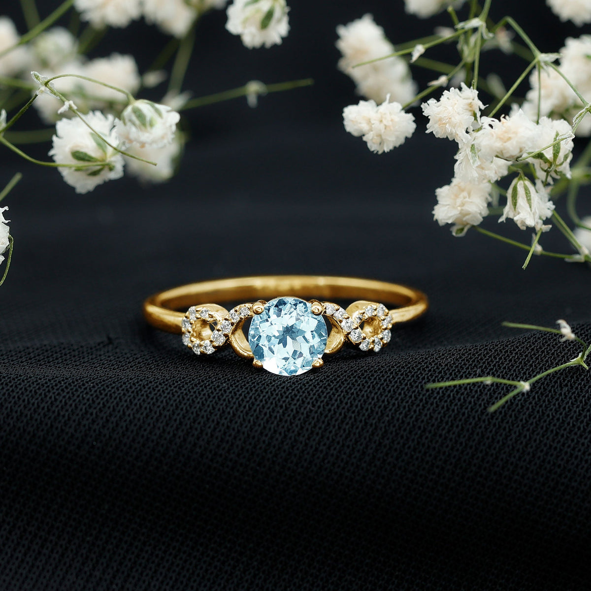 Aquamarine Engagement Ring – Round Cut Aquamarine Infinity Band With Diamonds