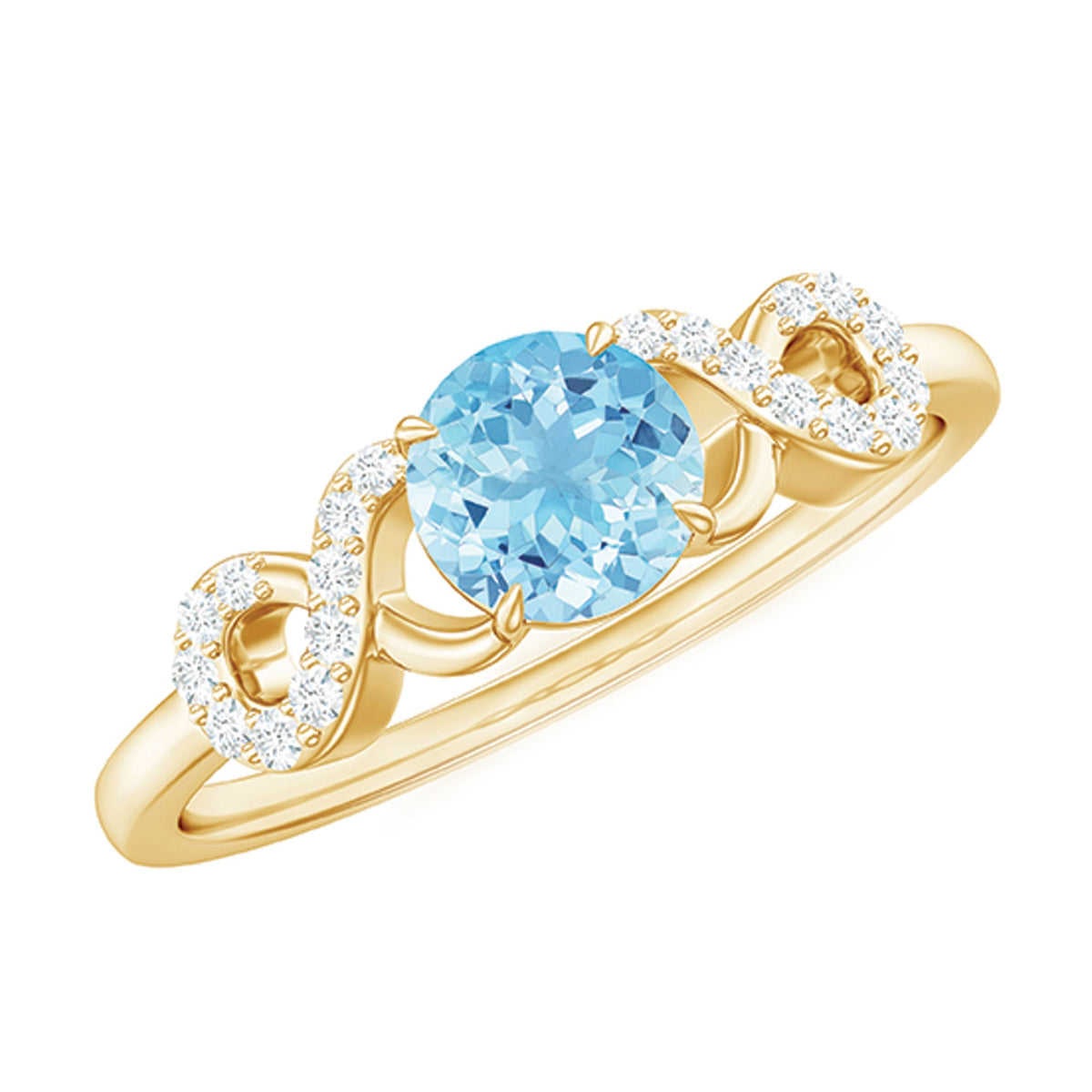 Aquamarine Engagement Ring – Round Cut Aquamarine Infinity Band With Diamonds