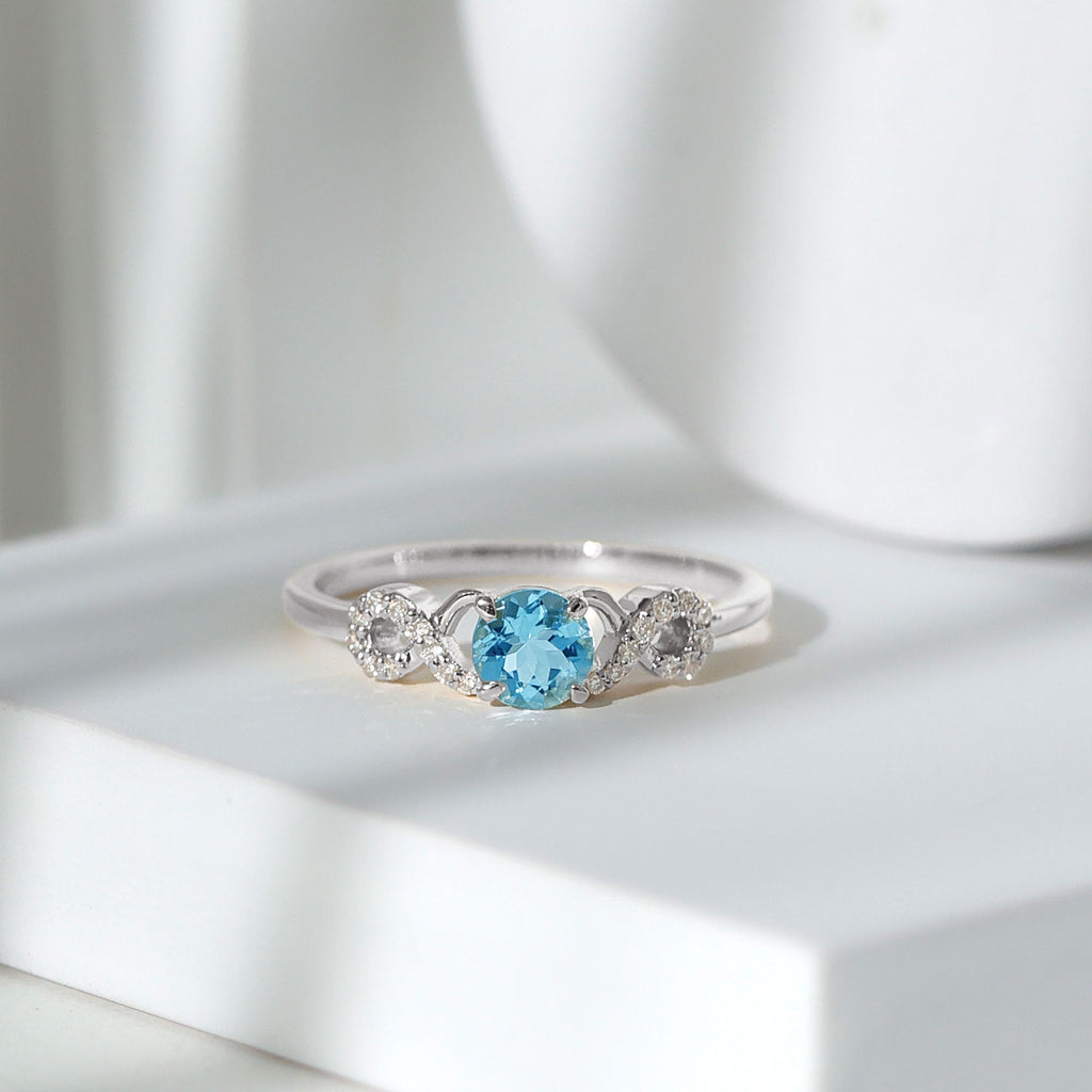 Aquamarine Engagement Ring – Round Cut Aquamarine Infinity Band With Diamonds