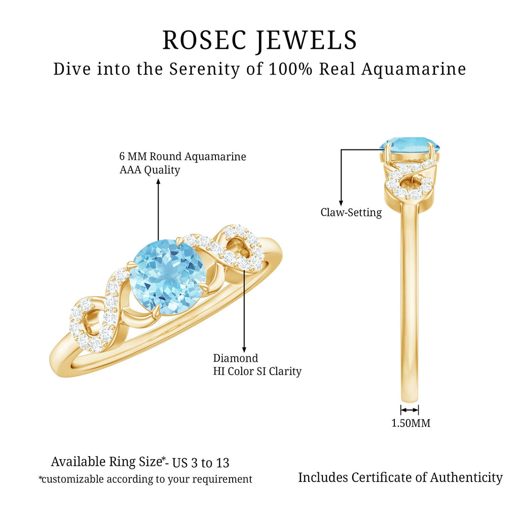 Aquamarine Engagement Ring – Round Cut Aquamarine Infinity Band With Diamonds