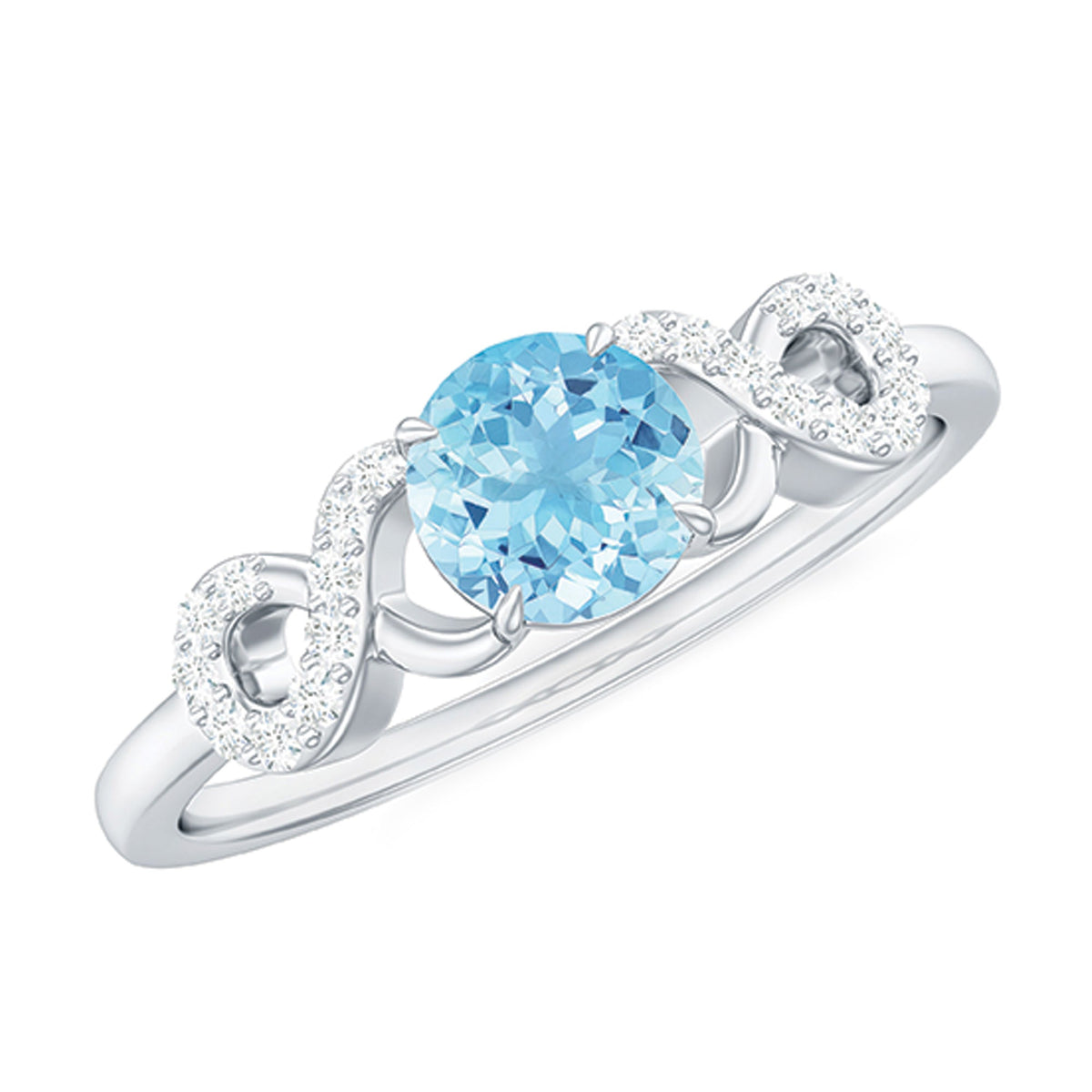 Aquamarine Engagement Ring – Round Cut Aquamarine Infinity Band With Diamonds