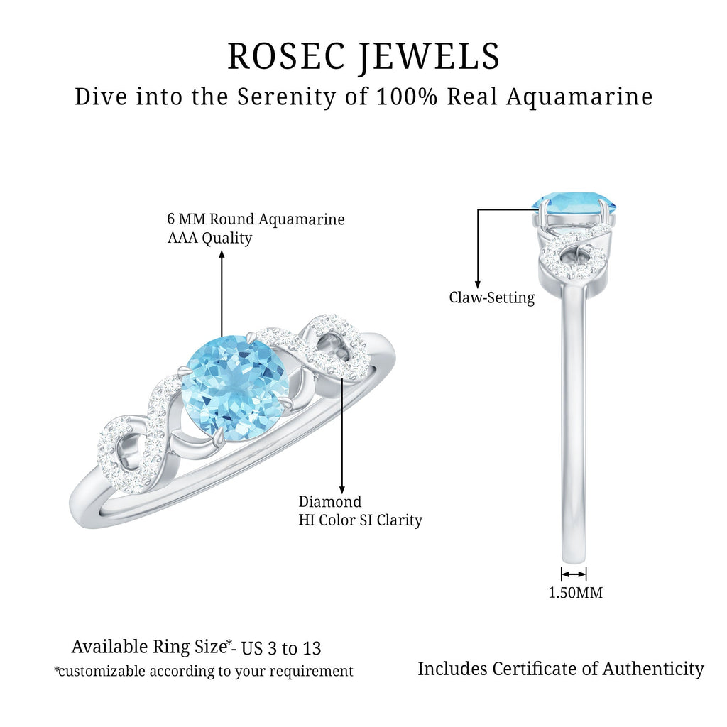 Aquamarine Engagement Ring – Round Cut Aquamarine Infinity Band With Diamonds