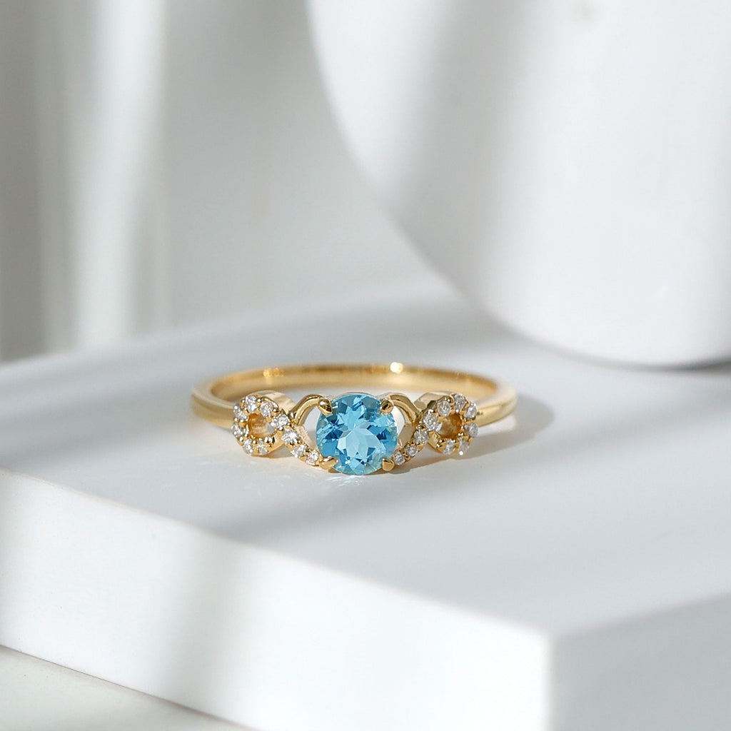 Aquamarine Engagement Ring – Round Cut Aquamarine Infinity Band With Diamonds