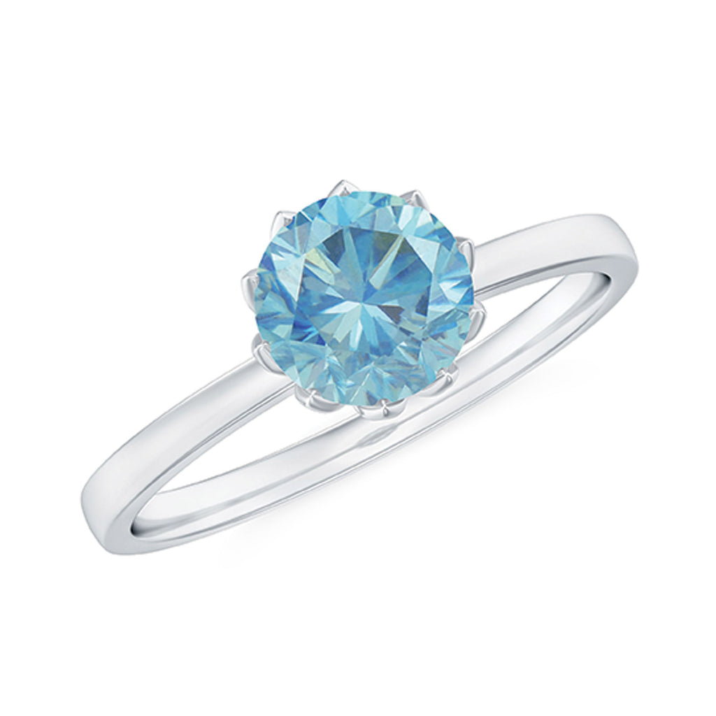Aquamarine Engagement Ring – Solitaire Round Cut Blue Gemstone in Lotus Basket Setting
