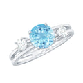 Aquamarine Engagement Ring – Three Stone Ring with Double Band Shank Design
