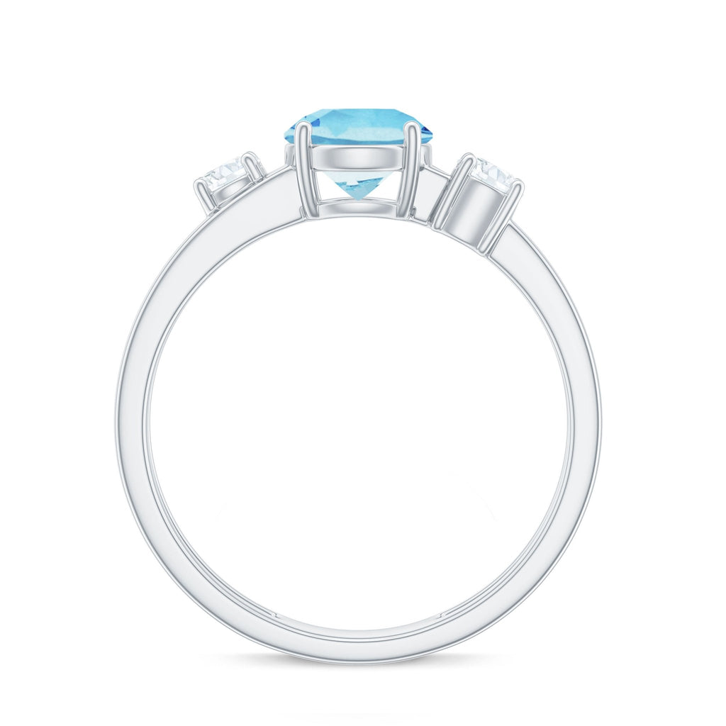 Aquamarine Engagement Ring – Three Stone Ring with Double Band Shank Design