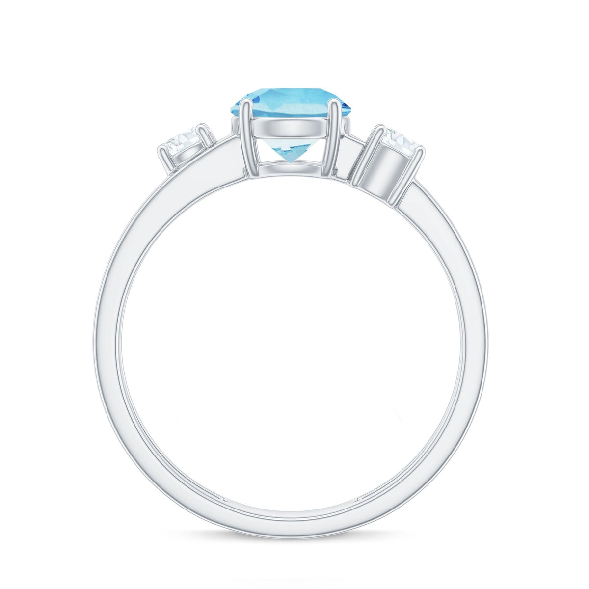 Aquamarine Engagement Ring – Three Stone Ring with Double Band Shank Design