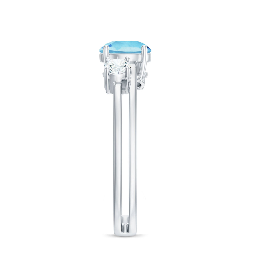 Aquamarine Engagement Ring – Three Stone Ring with Double Band Shank Design